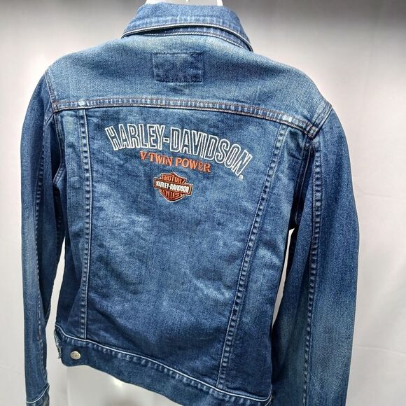 Harley Davidson Y2K Womans Denim Jacket Embroidered V-Twin Back. Womans Large.. - Picture 8 of 16